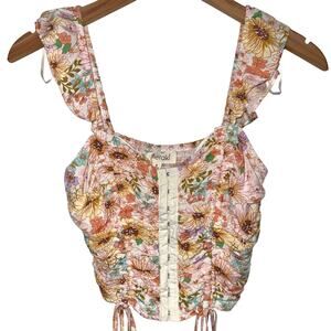 Meraki Floral Ruched Flutter Sleeve Smocked Wildflower Crop Top Size Small